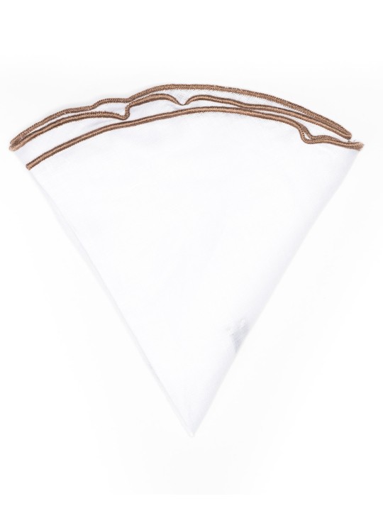 White Linen/Nutmeg Trim Linen Pocket Circle